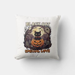 Cojín Decorativo Gato Negro Amor Especial Halloween Calabaza Luna L