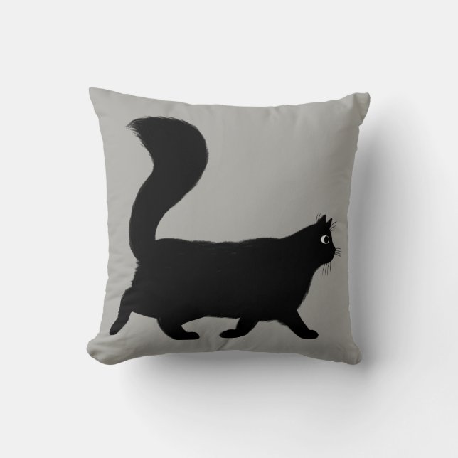Cojín Decorativo Gato negro andando | Guay Kitty con cola suave (Anverso)