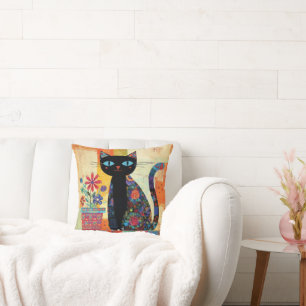 Cojín Decorativo Gato Negro Arte Caprichoso