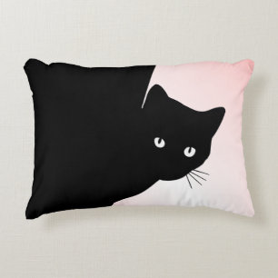 Cojín Decorativo Gato negro astuto rosa