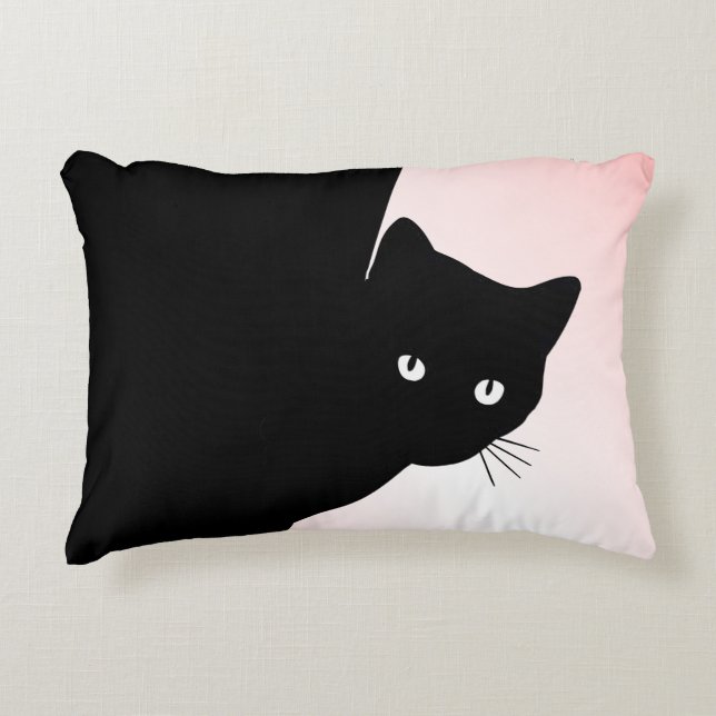 Cojín Decorativo Gato negro astuto rosa (Anverso)
