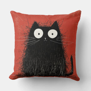 Cojín Decorativo Gato negro asustado sobre carmesí vívido