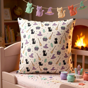 Cojín Decorativo Gato negro brujo lindo acento de sofá de Halloween