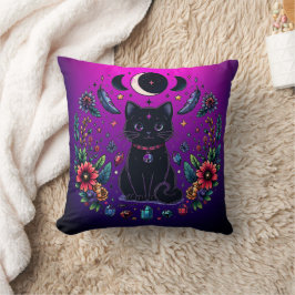 Cojín Decorativo Gato Negro Celestial Místico Rosa Púrpura