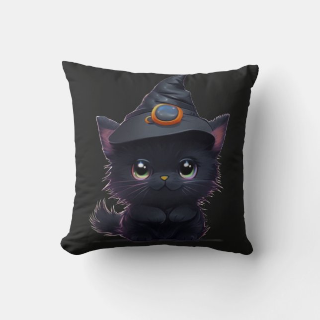 Cojín Decorativo Gato negro chiflado de Halloween (Anverso)