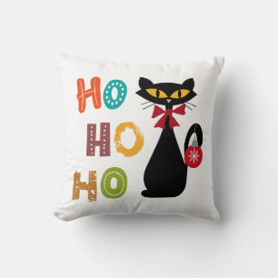 Cojín Decorativo Gato negro con diseño de texto Ho Ho Ho Ho Ho