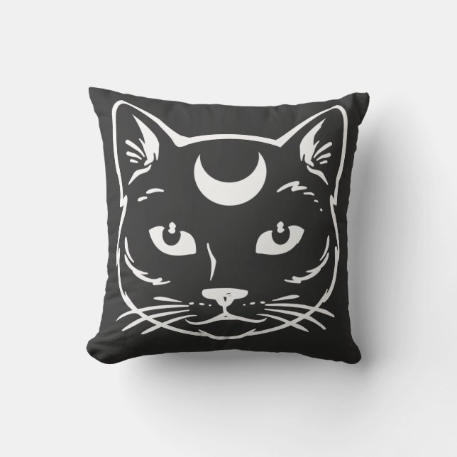 Cojín Decorativo Gato negro con luna (Anverso)