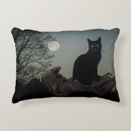 Cojín Decorativo Gato negro con luna en la correa del árbol