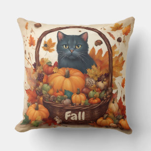 Cojín Decorativo Gato negro con marrón de cosecha de otoño