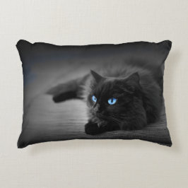 Cojín Decorativo Gato Negro con Ojos Azules Impactantes – Acento Fe
