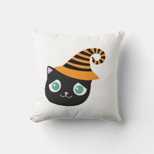 Cojín Decorativo Gato negro con ojos tristes y Gorra caprichoso