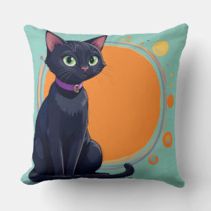 Cojín Decorativo Gato Negro Con Ojos Verdes