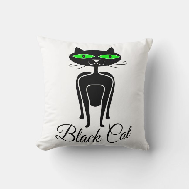 Cojín Decorativo Gato negro con ojos verdes (Anverso)