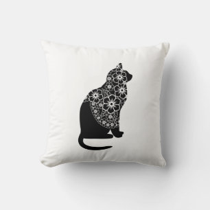 Cojín Decorativo Gato negro con velo floral   Elegante Gótico Kitty