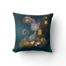 Gato negro de acuarela con dulces, Halloween