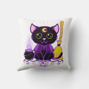 Cojín Decorativo Gato negro de bruja de Halloween lindo