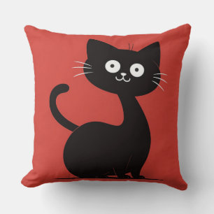 Cojín Decorativo Gato negro de dibujos animados divertido minimalis