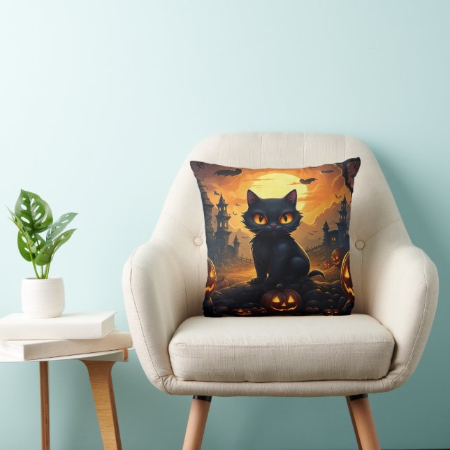 Cojín Decorativo Gato negro de Halloween  (Silla)