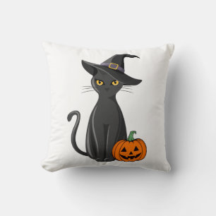 Cojín Decorativo Gato negro de Halloween con calabaza