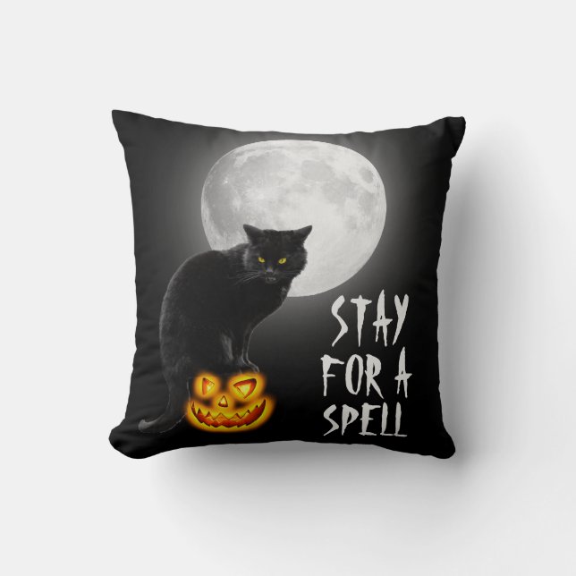 Cojín Decorativo Gato negro de Halloween con luna (Anverso)