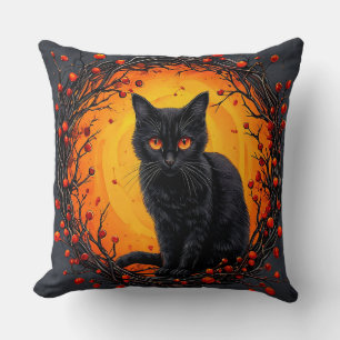 Cojín Decorativo Gato negro de Halloween con ojos brillantes