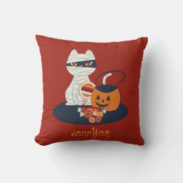 Cojín Decorativo Gato negro de Halloween disfrazado de momia