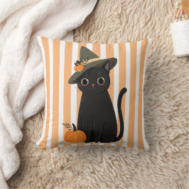 Cojín Decorativo Gato negro de Halloween lindo con sombrero de bruj