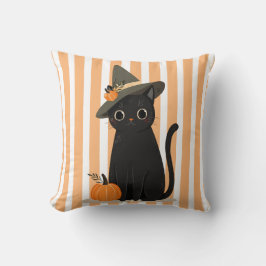 Cojín Decorativo Gato negro de Halloween lindo con sombrero de bruj