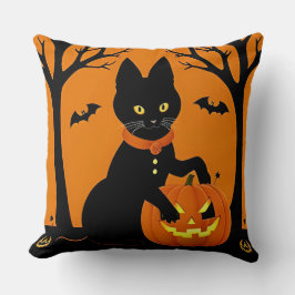 Cojín Decorativo Gato negro de Halloween rodeado de Jack-o'-Lantern