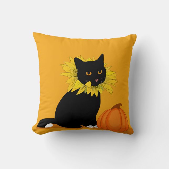 Cojín Decorativo Gato negro de Halloween y calabaza (Anverso)