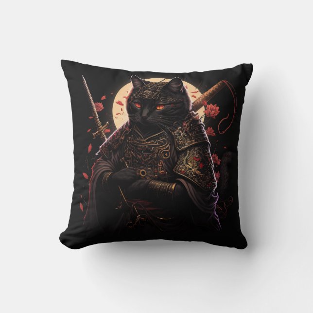Cojín Decorativo Gato negro de Samurai (Anverso)