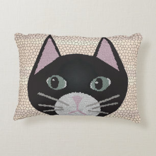 Cojín Decorativo Gato negro de vidrio emplomado, beige