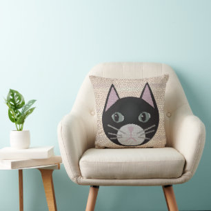 Cojín Decorativo Gato negro de vidrio emplomado, beige