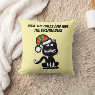 Cojín Decorativo Gato Negro Divertido Humor Navideño Gato Festivo