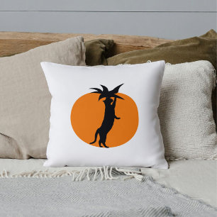 Cojín Decorativo Gato Negro Divertido Tomate Naranja Moderno Blanco