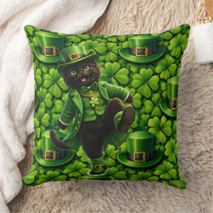 Cojín Decorativo Gato negro duende afortunado Día de San Patricio P