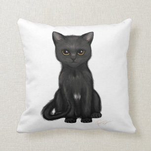 Cojín Decorativo Gato negro dulce del gatito con los ojos de oro