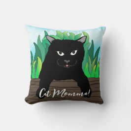 Cojín Decorativo Gato negro en la cerca, mamá Gato,