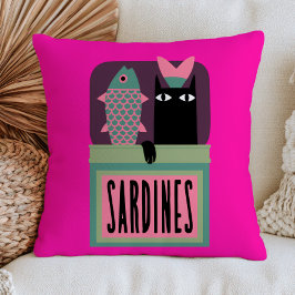 Cojín Decorativo Gato Negro en Lata de Sardinas Maximalista Animal 