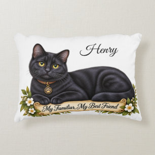 Cojín Decorativo Gato negro familiar de bruja personalizado