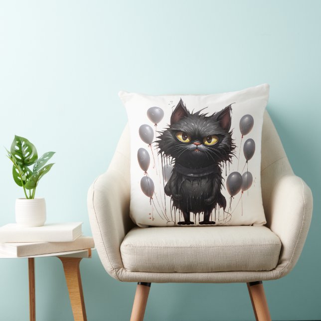 Cojín Decorativo Gato negro furioso y globos (Silla)