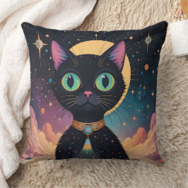 Cojín Decorativo Gato negro futurista atómico en luz de la luna