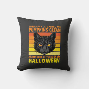 Cojín Decorativo Gato Negro Gráfico de Calabaza Vintage de Hallowee