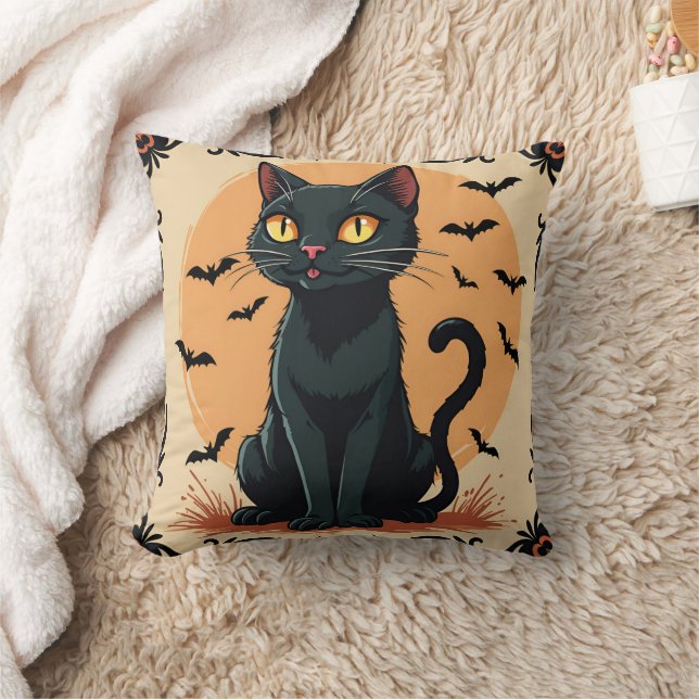 COJÍN DECORATIVO GATO NEGRO HALLOWEEN CON BAÑOS (Manta)