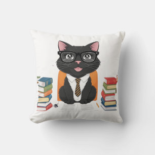 Cojín Decorativo Gato negro inteligente con gafas - Personalizado d