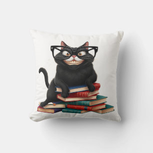Cojín Decorativo Gato negro inteligente con gafas - Personalizado d