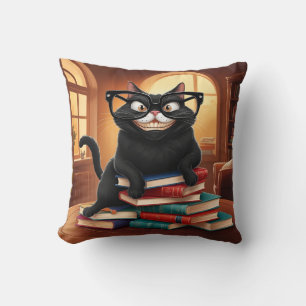 Cojín Decorativo Gato negro inteligente y libros con gafas - Coche 
