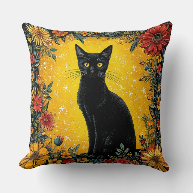 Cojín Decorativo Gato negro lindo (Anverso)