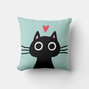 Cojín Decorativo Gato negro lindo con decoración de corazón