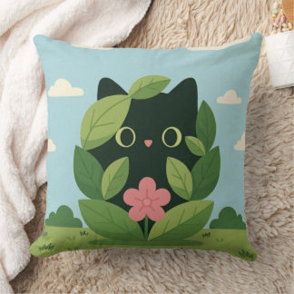 Cojín Decorativo Gato negro lindo en arte digital de follaje | Esté